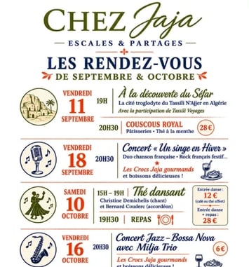 Les rendez-vous de septembre et octobre chez Jaja - Escales & partages