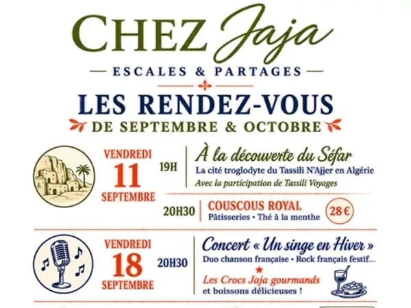 Les rendez-vous de septembre et octobre chez Jaja - Escales & partages